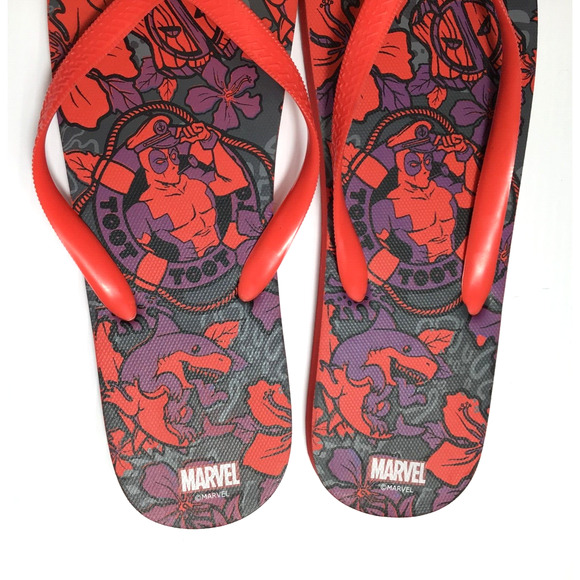 Marvel DEADPOOL Sandals Flip Flops Mens 11.5 Red Black Purple Toot Toot Dr Doom - Picture 5 of 6